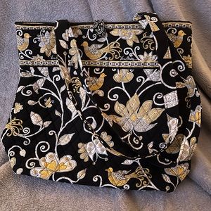 Vera Bradley black and yellow patterned large tote with accessories